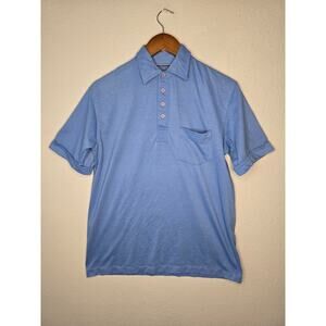 Vintage BJ Barnett Polo Mens Medium Blue Pocket Short Sleeve Collard Shirt  80s